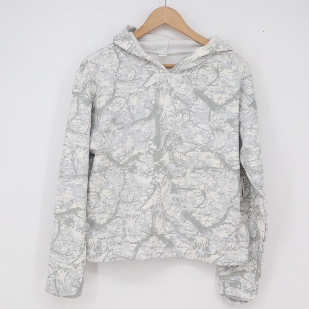 5B Style Hoodie Womens M Fleece Pullover Grey White Tree Camo Print New